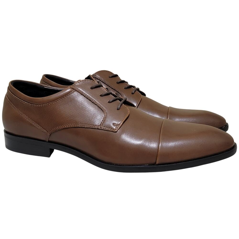 Alfani Men Victor Cap Toe Derby Oxfords Size US 11.5M Brown Faux Leather